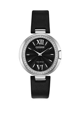 商品Citizen|Womens Capella Black Leather Strap Watch,价格¥4084,第1张图片