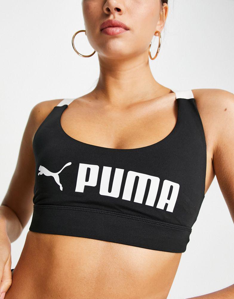 Puma Training Fit mid support sports bra with colourblock in black商品第3张图片规格展示