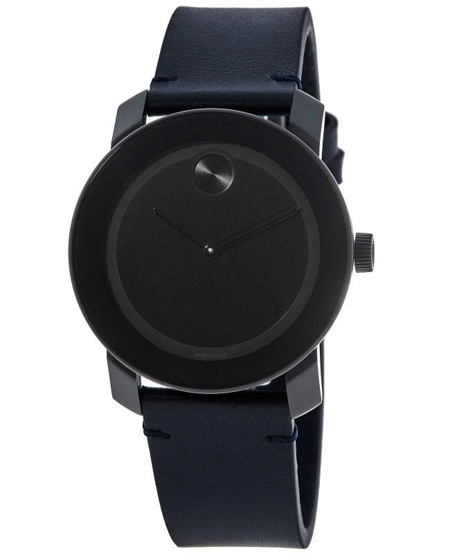 商品Movado|Movado Bold Black Dial Navy Leather Strap Men's Watch 3600583,价格¥2355,第1张图片