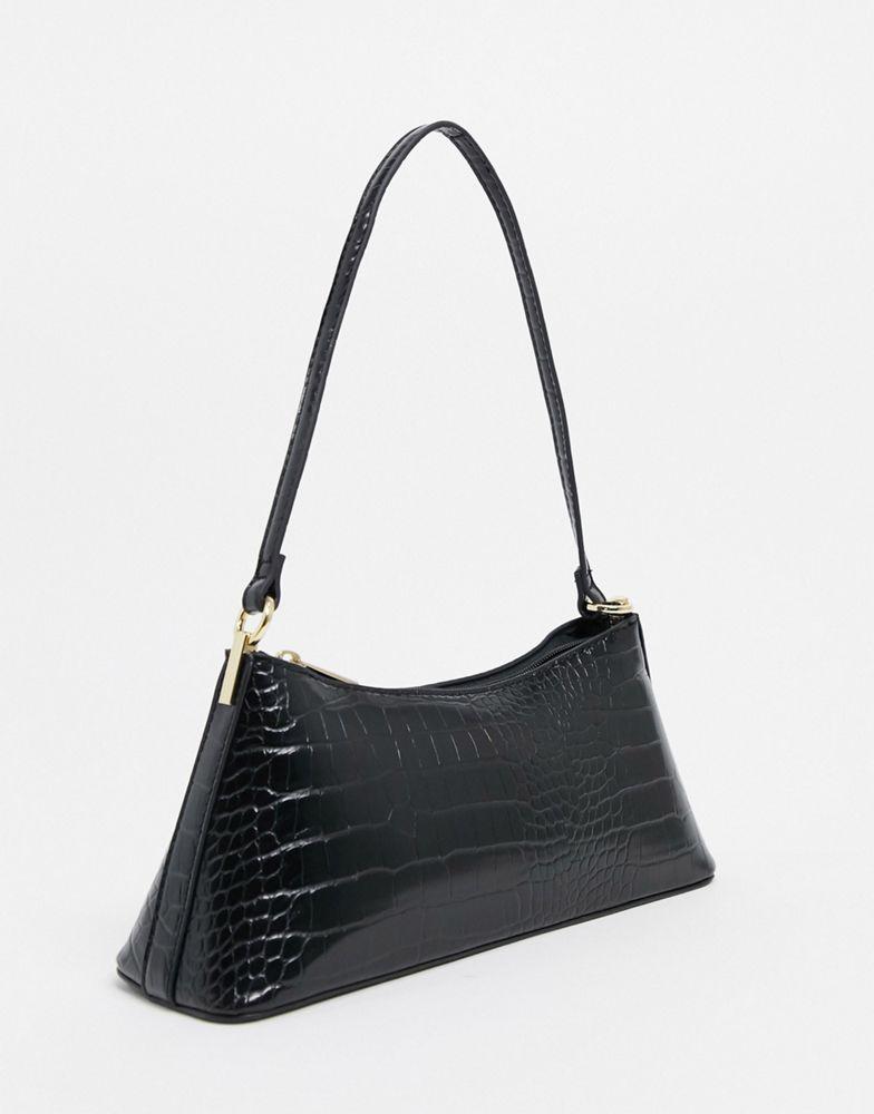 ASOS DESIGN black croc effect shoulder bag with hardware tabs商品第2张图片规格展示