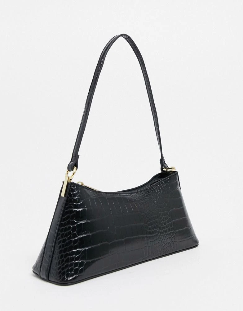 商品ASOS|ASOS DESIGN black croc effect shoulder bag with hardware tabs,价格¥105,第2张图片详细描述