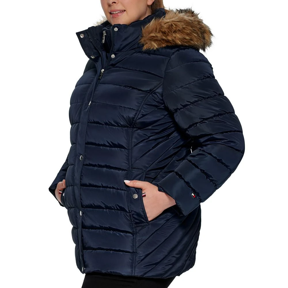 商品Tommy Hilfiger|Plus Size Faux-Fur-Trim Hooded Puffer Coat, Created for Macy's,价格¥1127,第3张图片详细描述