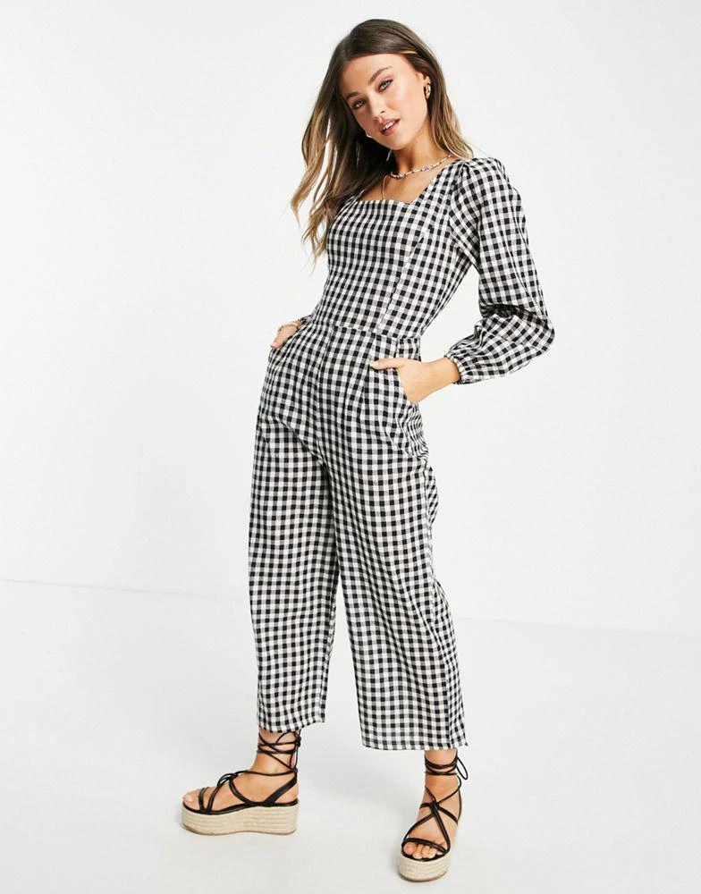 商品Daisy Street|Daisy Street jumpsuit with lace up back in gingham check,价格¥188,第1张图片