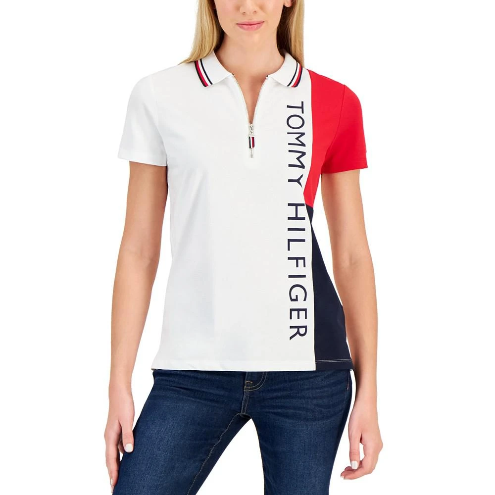 商品Tommy Hilfiger|Women's Colorblocked Logo Zip Polo Shirt,价格¥336,第1张图片