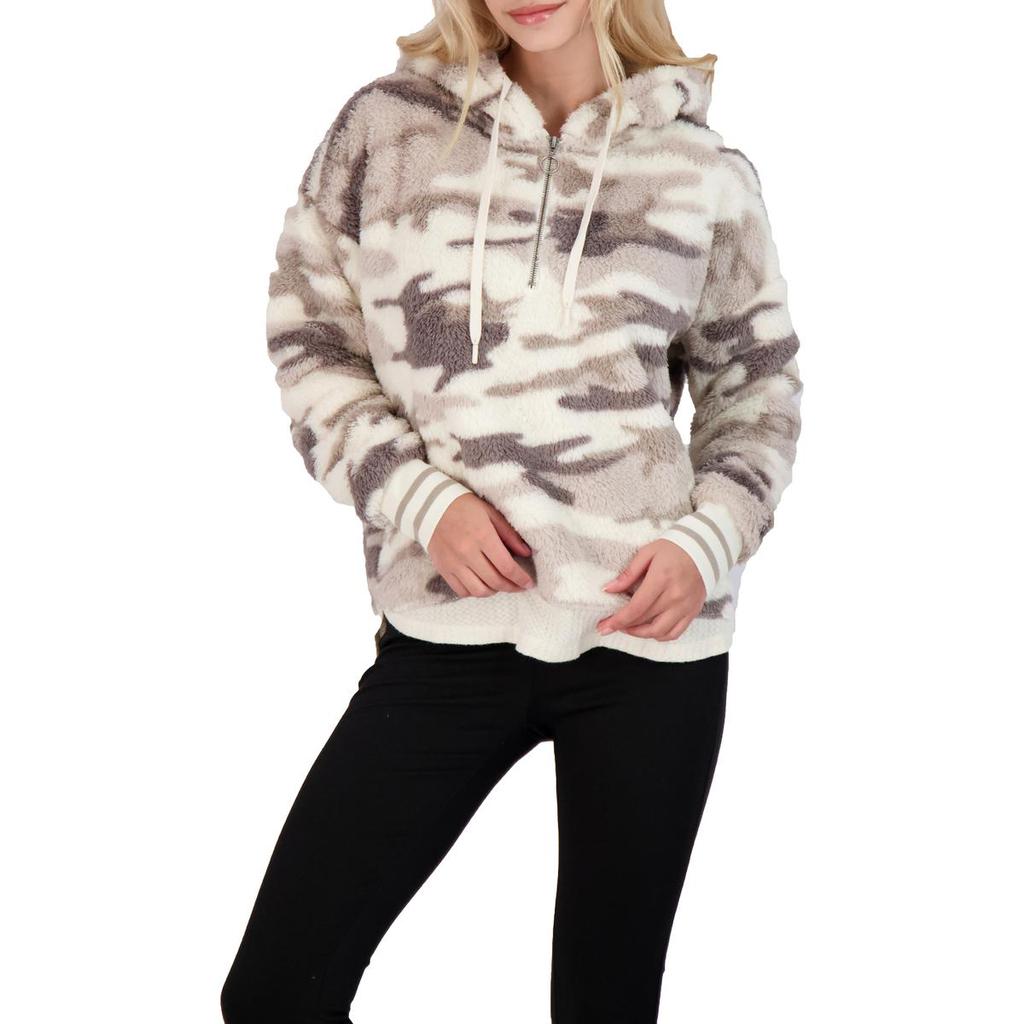 PJ Salvage Women's Plush Printed Faux Fur 1/4 Zip Pullover Hoodie商品第4张图片规格展示