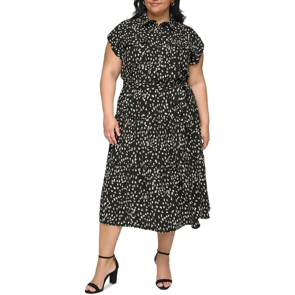 商品DKNY|DKNY Womens Plus Sateen Printed Shirtdress,价格¥202,第1张图片