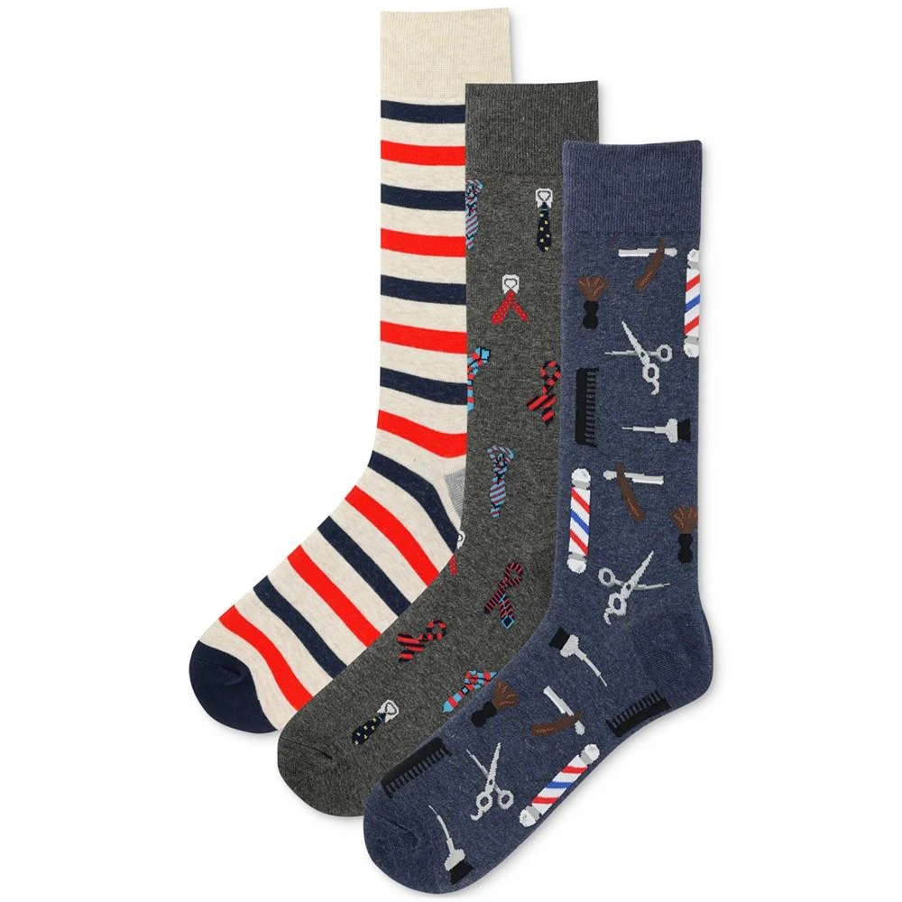 商品Hot Sox|Men's Barber Shop 3-Pk. Crew Socks,价格¥65,第1张图片