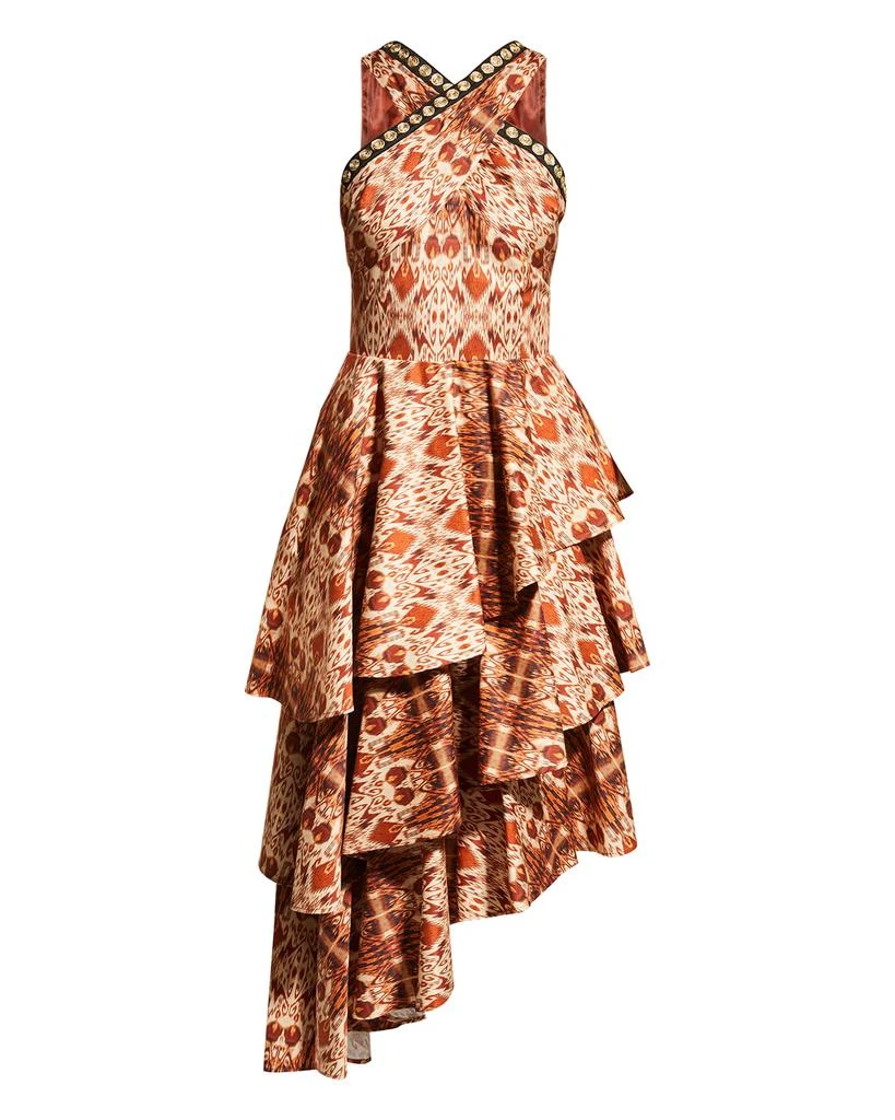 商品Autumn Adeigbo|Signy Abstract Printed Tiered Crisscross Midi Dress,价格¥3387,第2张图片详细描述