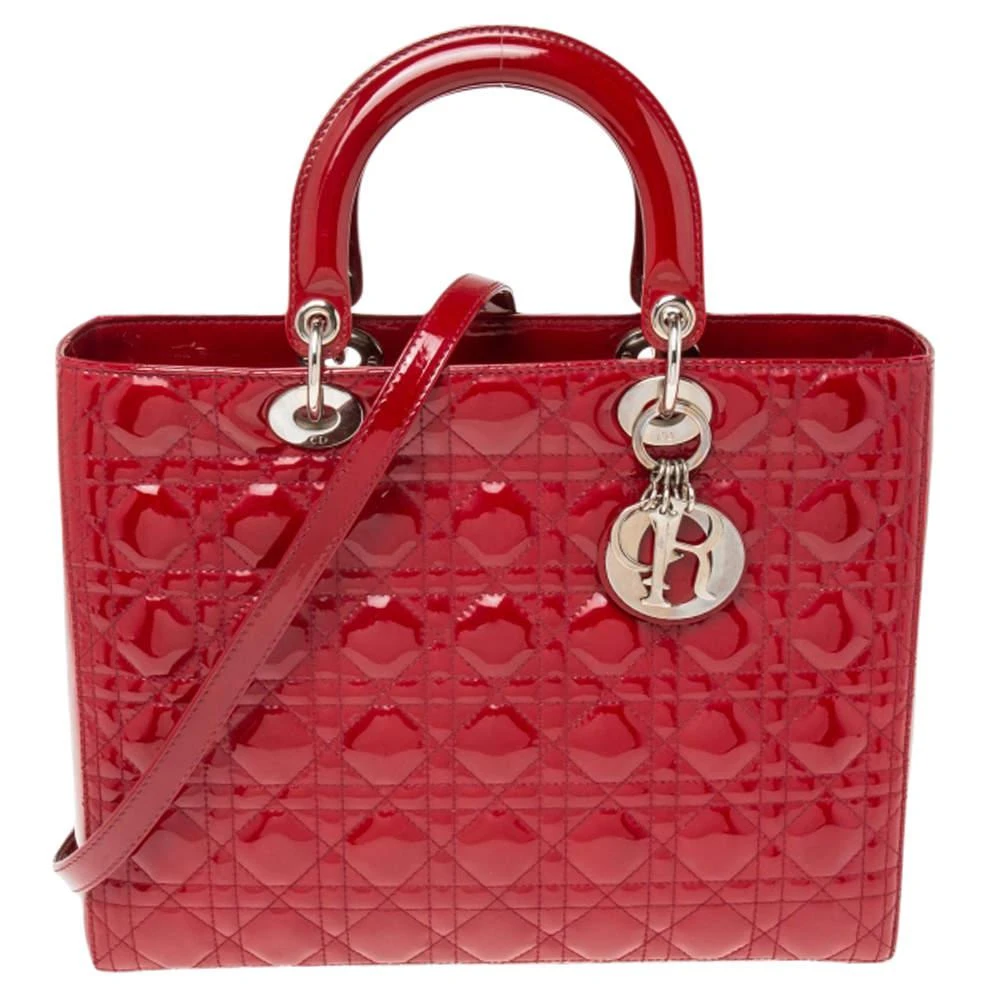 商品[二手商品] Dior|Dior Dark Red Cannage Patent Leather Large Lady Dior Tote,价格¥11435,第1张图片
