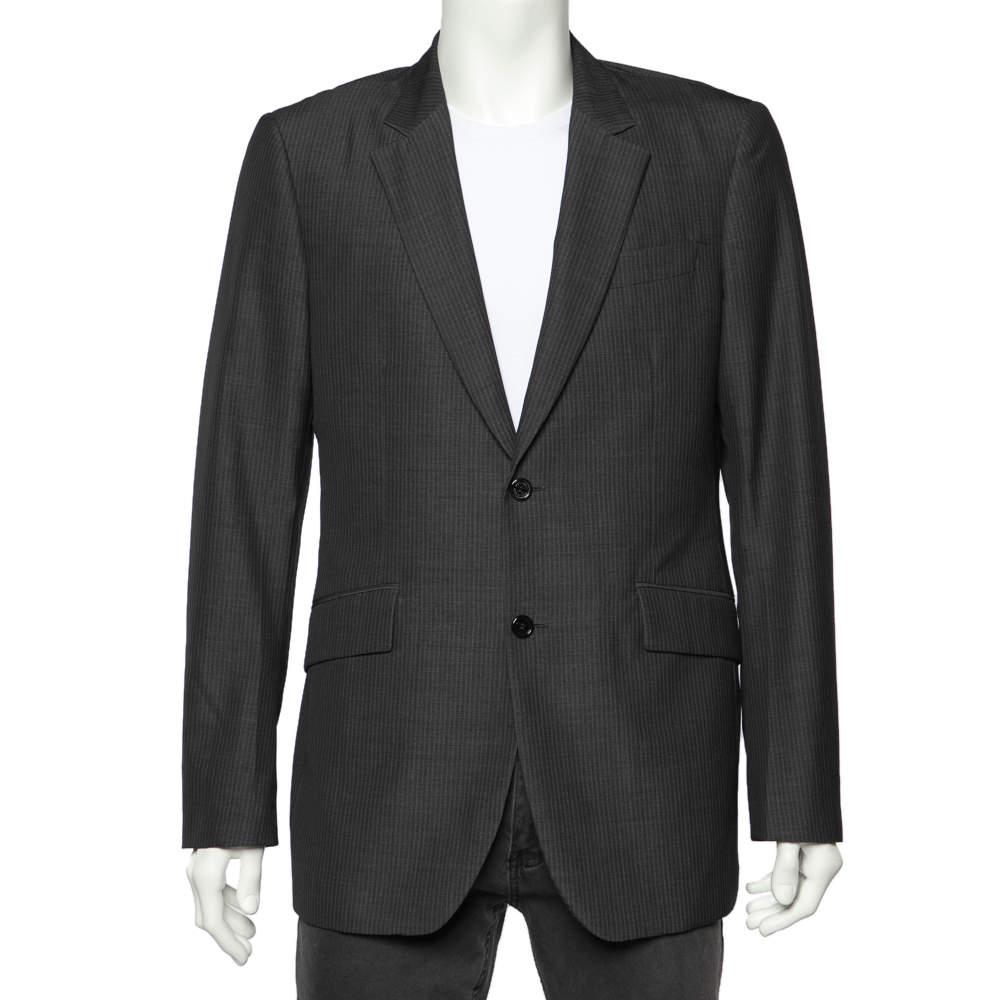 Burberry Charcoal Grey Striped Wool Button Front Blazer XL商品第1张图片规格展示