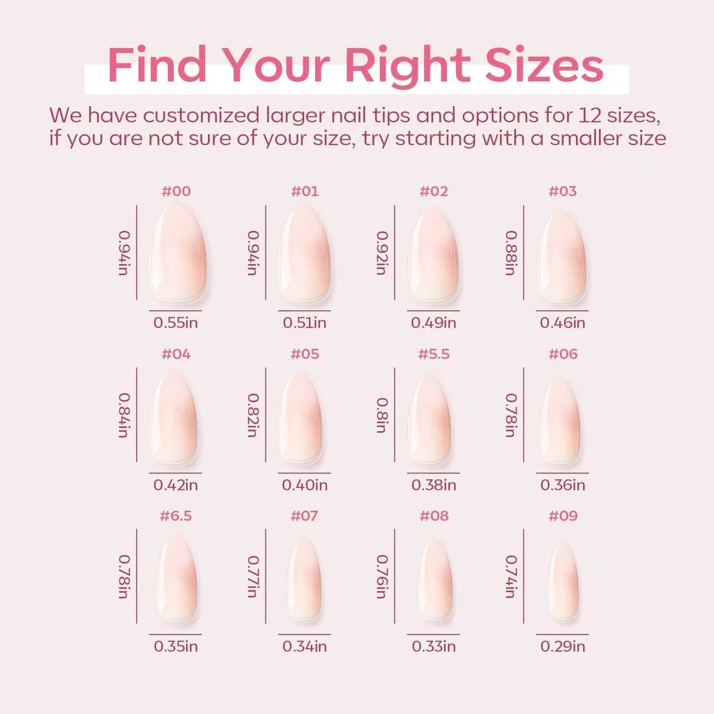 Shy Time - 24 Fake Nails 12 Sizes Short Almond Press on Nails Kit 商品