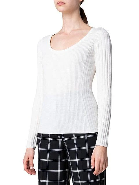 商品Akris|Ribbed-Knit Scoopneck Pullover Top,价格¥1125,第4张图片详细描述