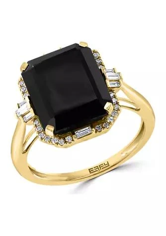 商品Effy|1 5 Ct. T.w. Diamond And Onyx Square Ring In 14K Yellow Gold,价格¥6943,第1张图片