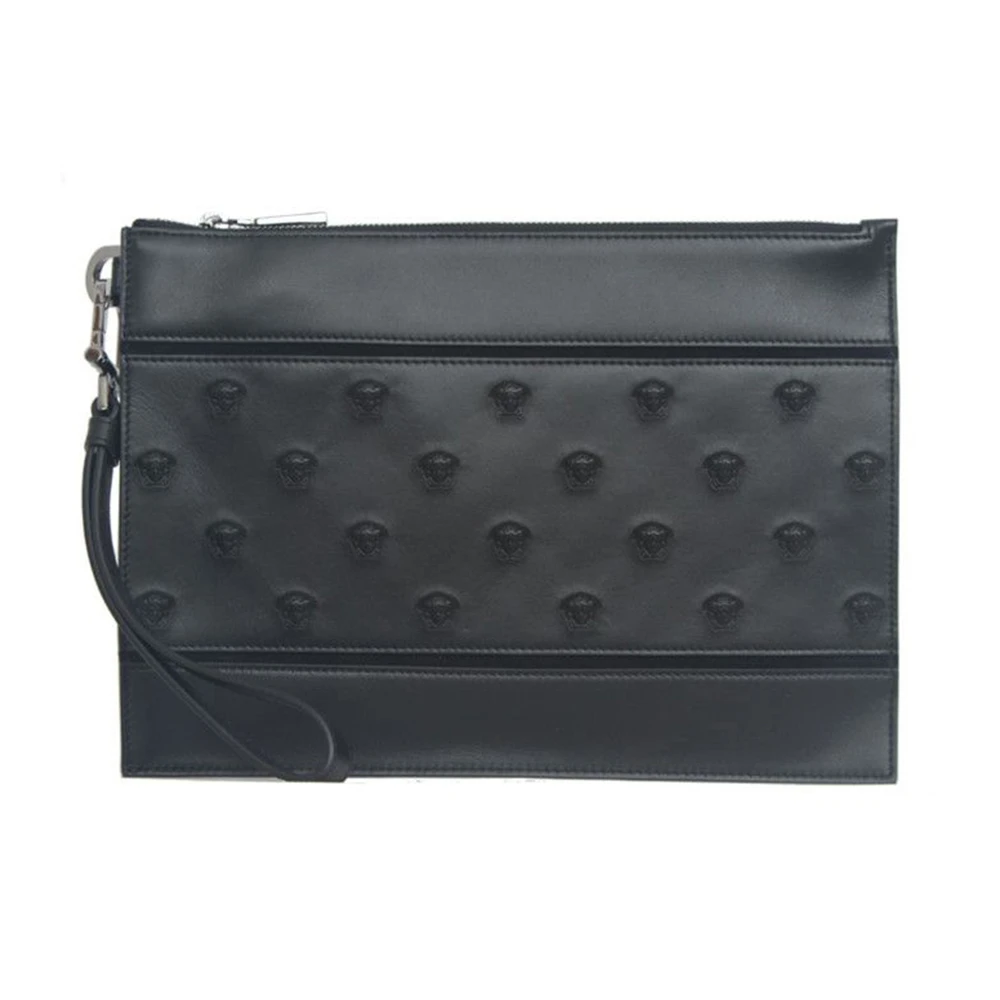 商品Versace|VERSACE 男士黑色皮革手拿包 DP86881-DVTMA2-D41NE,价格¥4221,第1张图片