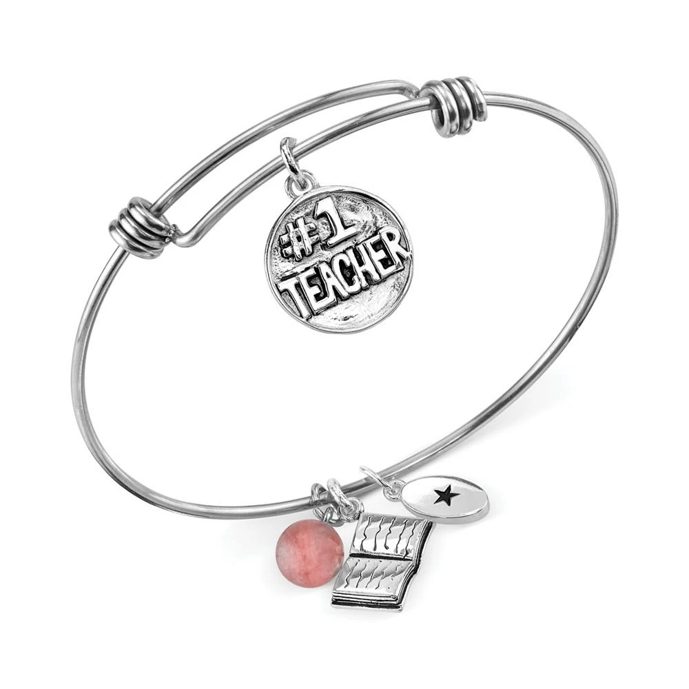 商品Unwritten|No. 1 Teacher Charm and Cherry Quartz (8mm) Bangle Bracelet in Stainless Steel,价格¥165,第2张图片详细描述