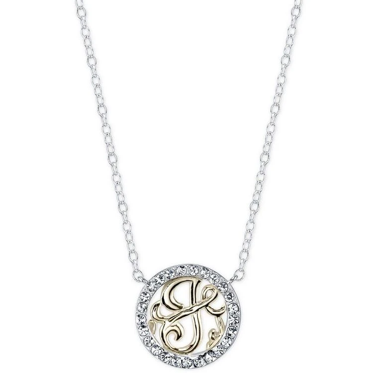 商品Unwritten|Initial "J" Pendant Necklace with Crystal Pavé Circle in Sterling Silver and Gold Flash,价格¥150,第2张图片详细描述