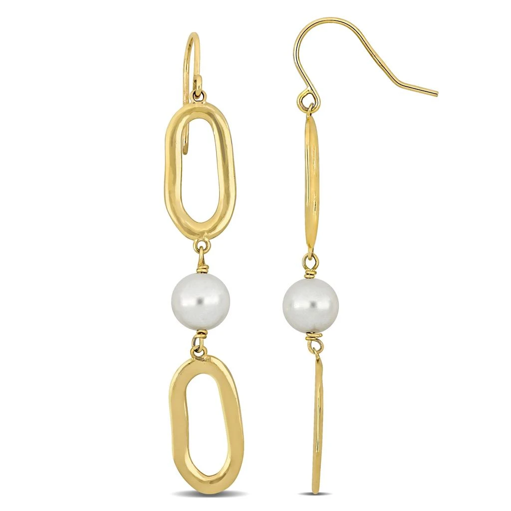商品Mimi & Max|Mimi & Max 6.5-7mm Cultured Freshwater Pearl Oval Link Drop Earrings in 10k Yellow Gold,价格¥1275,第1张图片