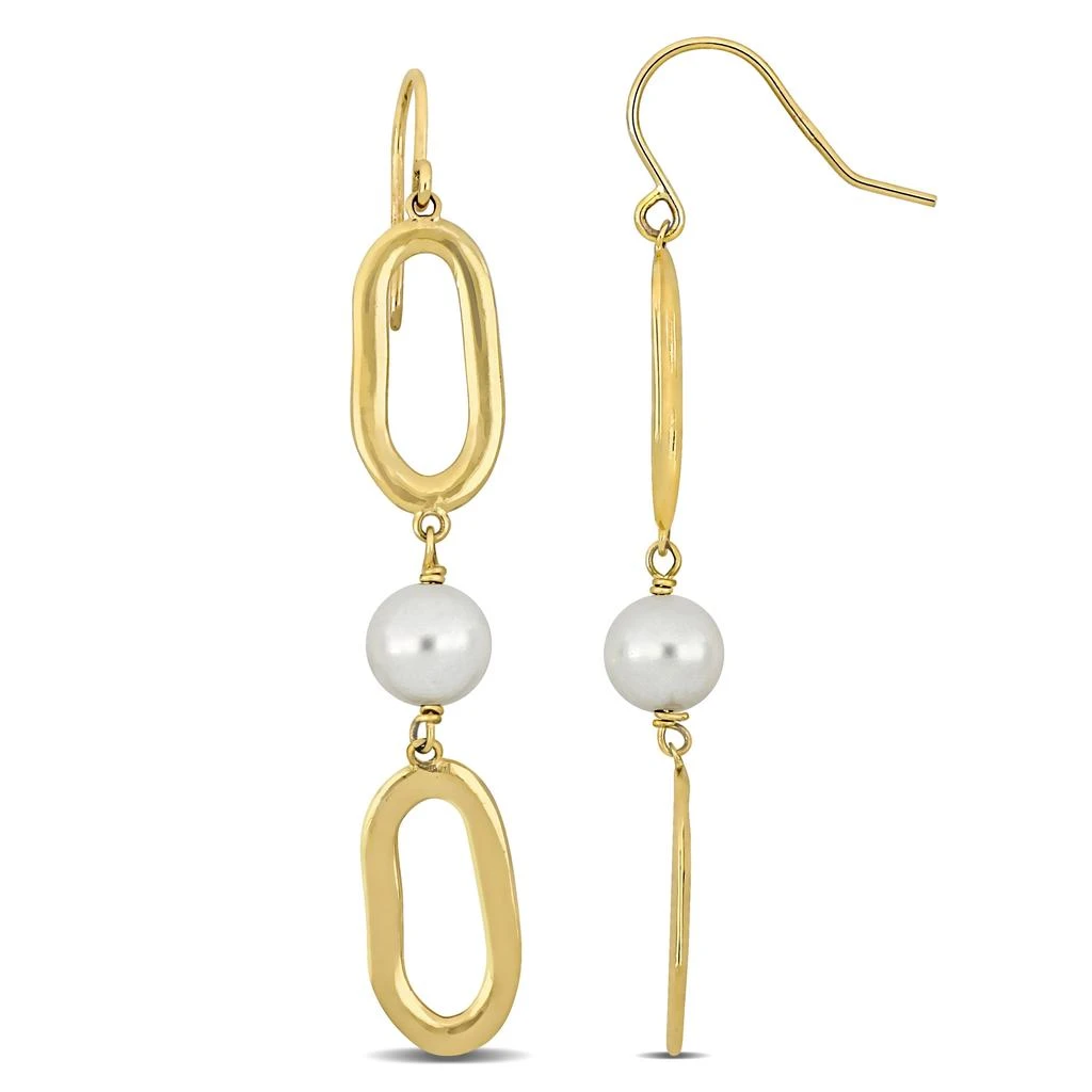 商品Mimi & Max|Mimi & Max 6.5-7mm Cultured Freshwater Pearl Oval Link Drop Earrings in 10k Yellow Gold,价格¥1359,第1张图片