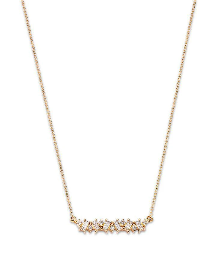 商品Moon & Meadow|14K Yellow Gold Lab Grown Diamond Round & Baguette Bar Necklace, 16-20",价格¥4368,第1张图片详细描述
