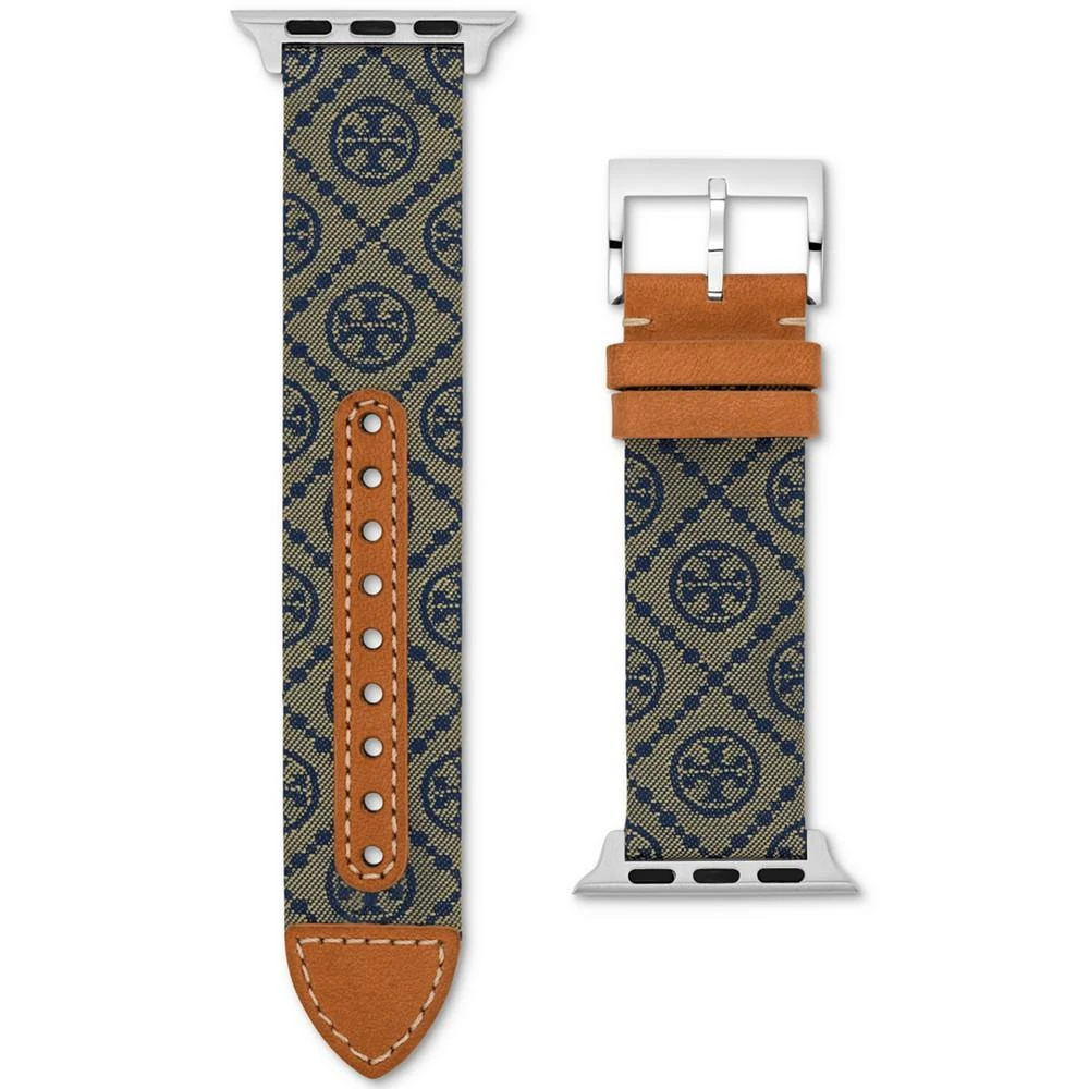 商品Tory Burch|T Monogram Interchangeable Blue Fabric & Luggage Leather Band For Apple Watch® 38mm/40mm,价格¥1023,第2张图片详细描述