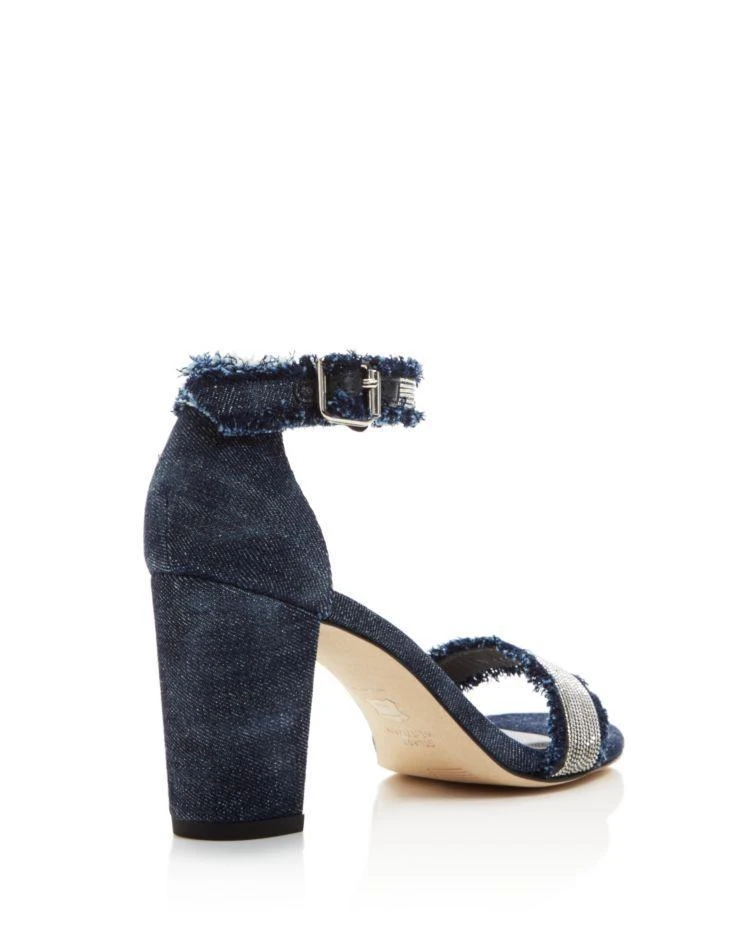 商品Stuart Weitzman|Chaingang Frayed Denim Ankle Strap High Heel Sandals,价格¥1998,第3张图片详细描述