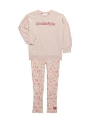 商品Calvin Klein|​Little Girl’s 2-Piece Logo Sweatshirt & Leggings Set,价格¥230,第1张图片