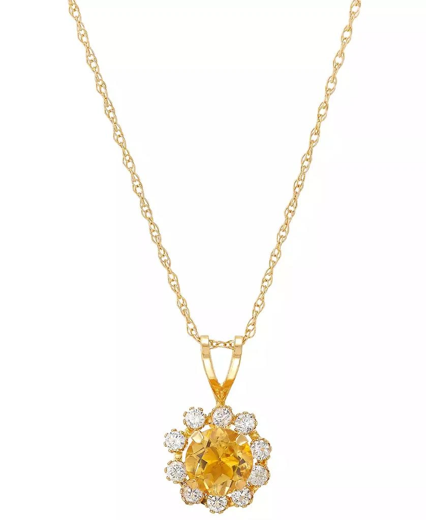 商品Macy's|Lab-Grown Blue Sapphire (5/8 ct. t.w.) & Lab-Grown White Sapphire (1/3 ct. t.w.) Halo 18" Pendant Necklace in 14k Gold (Also in Citrine & Lab-Grown Opal),价格¥851,第1张图片