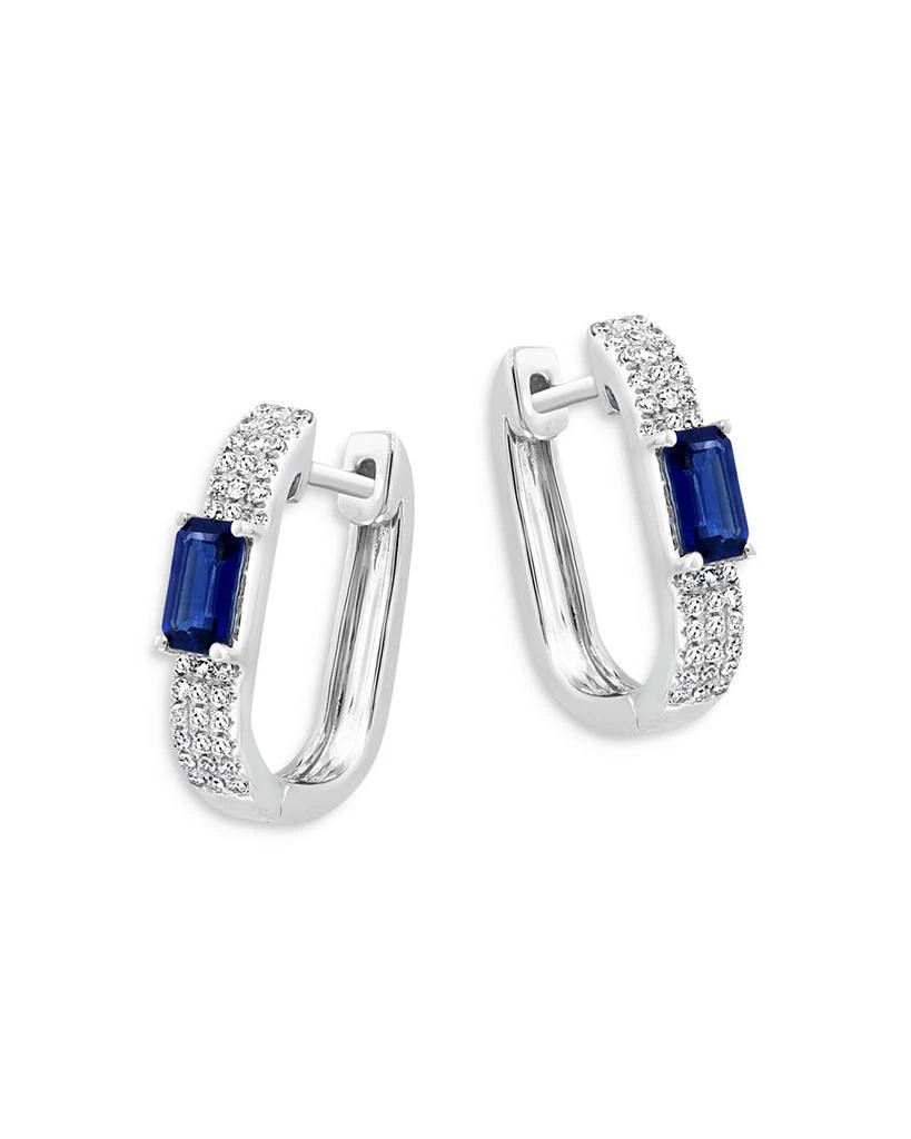 商品Bloomingdale's Fine Collection|Blue Sapphire & Diamond Square Huggie Hoop Earrings in 14K White Gold,价格¥22688,第1张图片