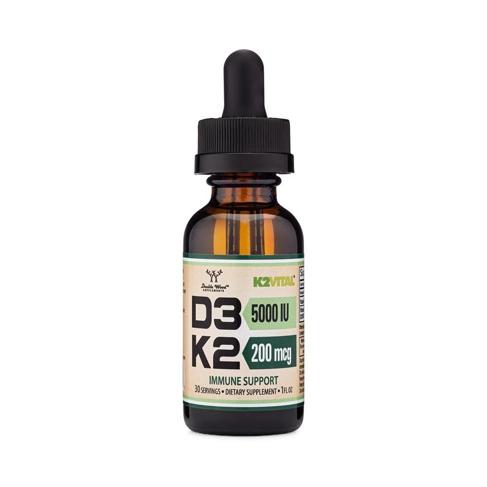 商品Double Wood Supplements|Vitamin D3 + K2 Liquid - 5000 IU D3, 200 mcg K2 / mL, 30 servings,价格¥150,第1张图片