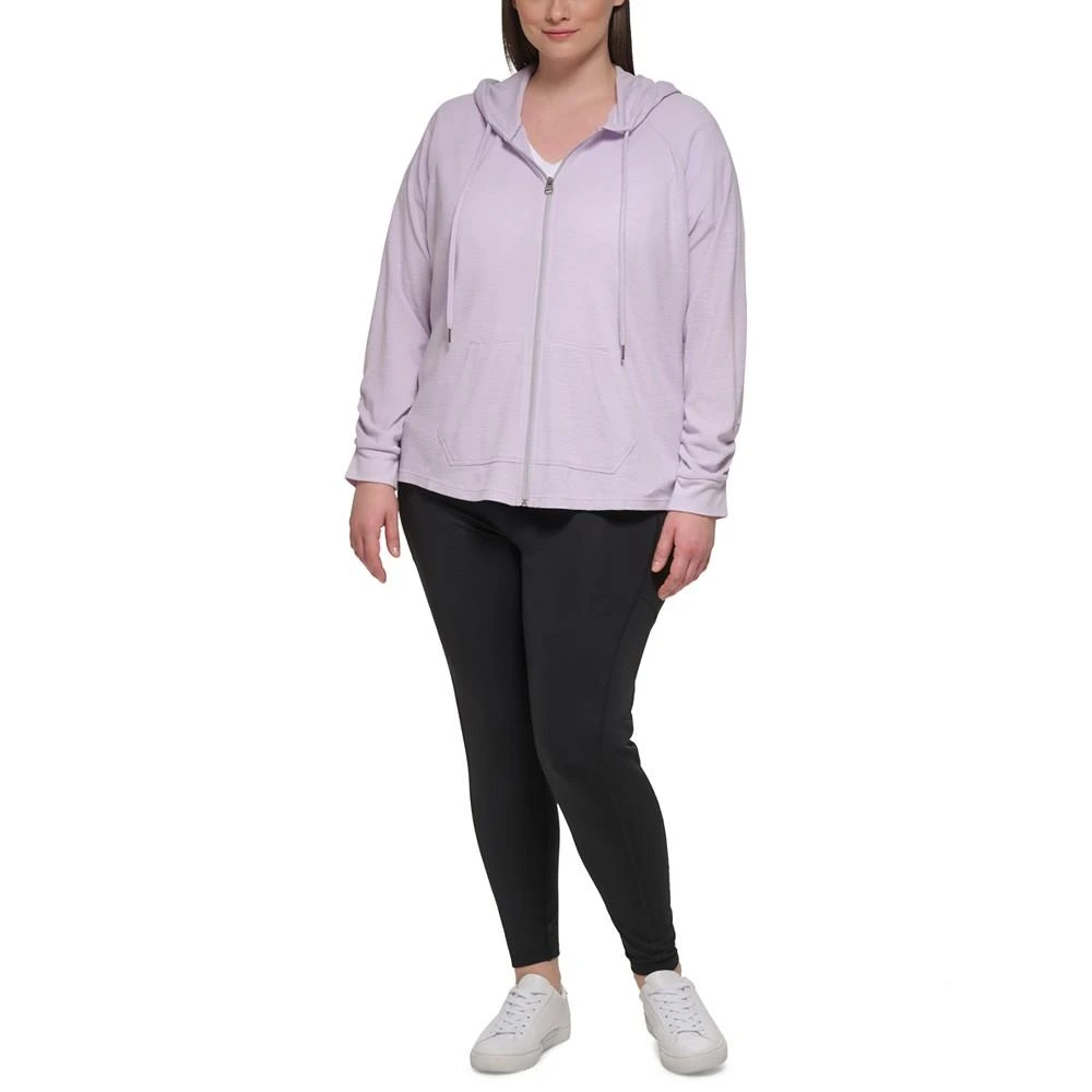 商品Calvin Klein|Plus Size Ruched-Sleeve Zip Hoodie,价格¥225,第5张图片详细描述