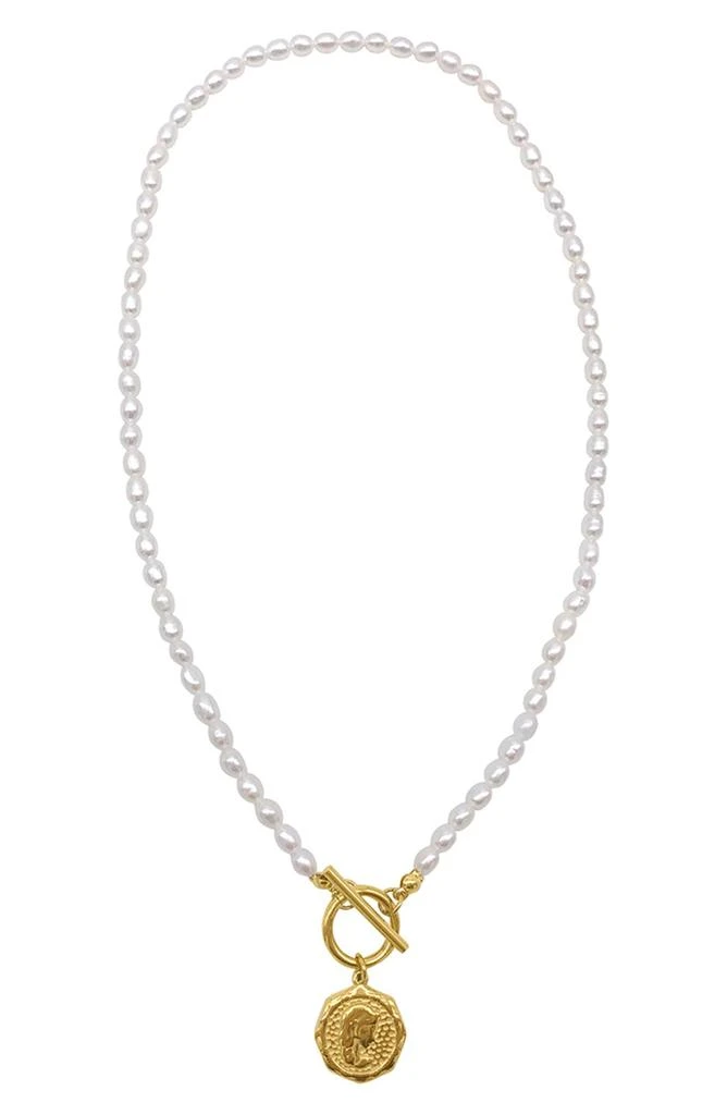 商品ADORNIA|Spring 2022 14k Yellow Gold Vermeil 5.5-6mm Imitation Pearl and Coin Toggle Necklace,价格¥122,第1张图片