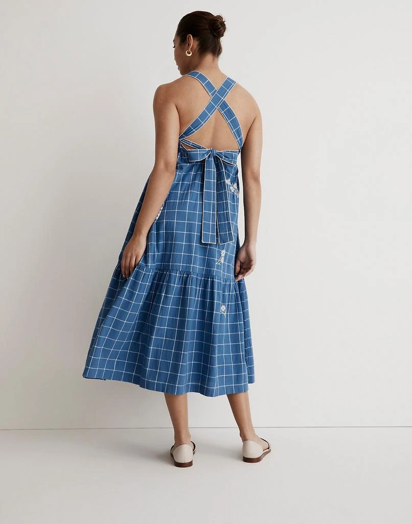 商品Madewell|Embroidered Cicely Tiered Midi Dress in Plaid,价格¥712,第3张图片详细描述