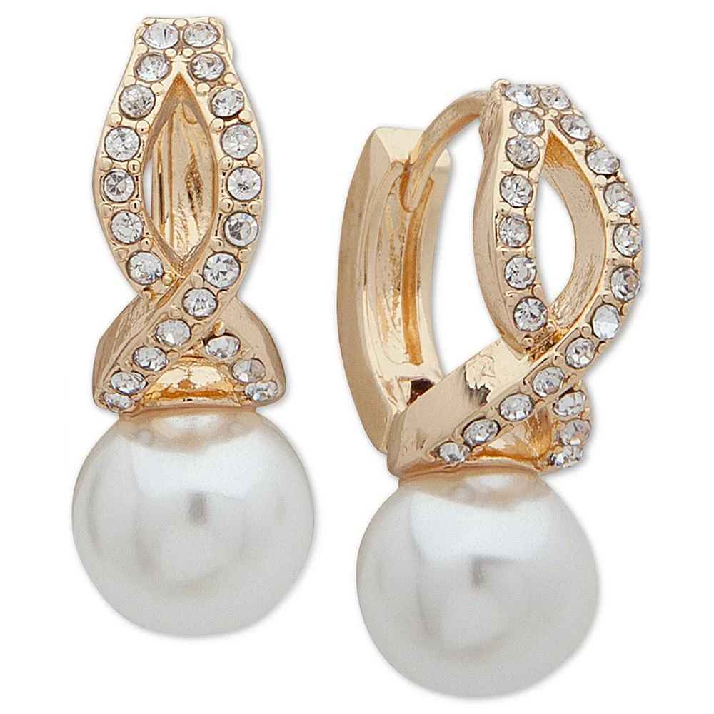 商品Anne Klein|GOLD-TONE IMITATION PEARL AND CRYSTAL HUGGIE DROP EARRINGS,价格¥164,第1张图片