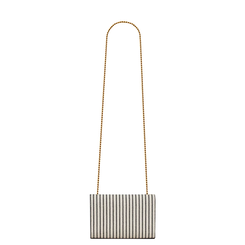 SAINT LAURENT PARIS/圣罗兰 YSL 22春夏新款KATE系列 女士小号奶油色/黑色条纹帆布配皮金扣金链单肩斜挎链条包469390FAACG9583 商品