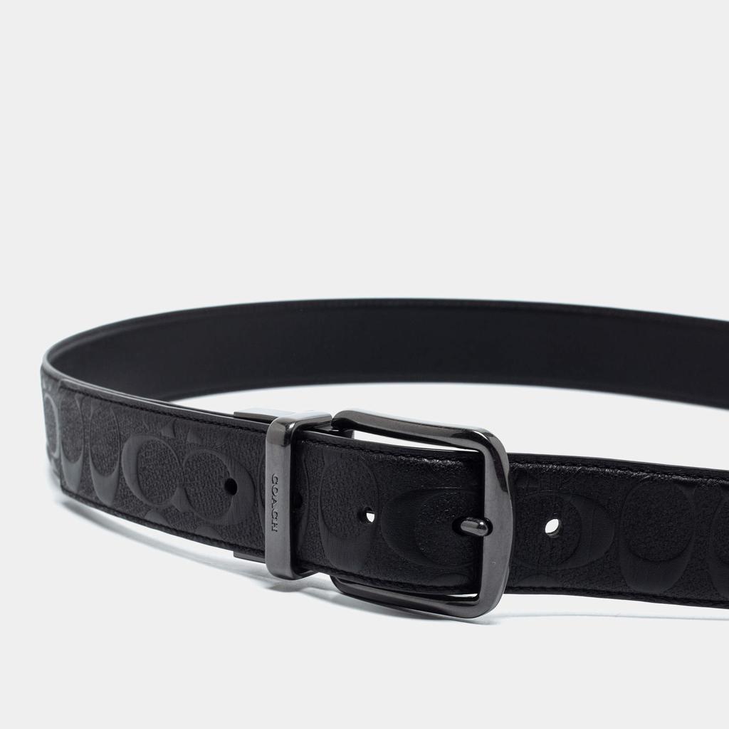 Coach Black Signature Leather Reversible Buckle  Belt商品第2张图片规格展示