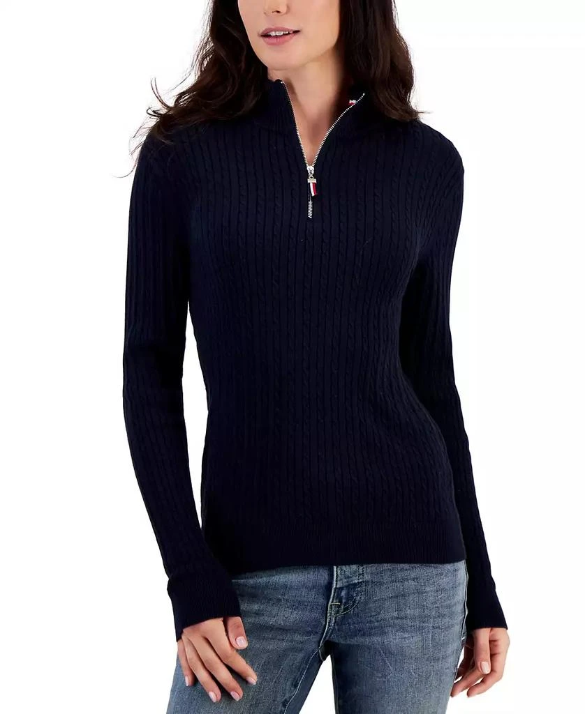 商品Tommy Hilfiger|Women's Cotton Mock Turtleneck Cable-Knit Sweater,价格¥76,第1张图片