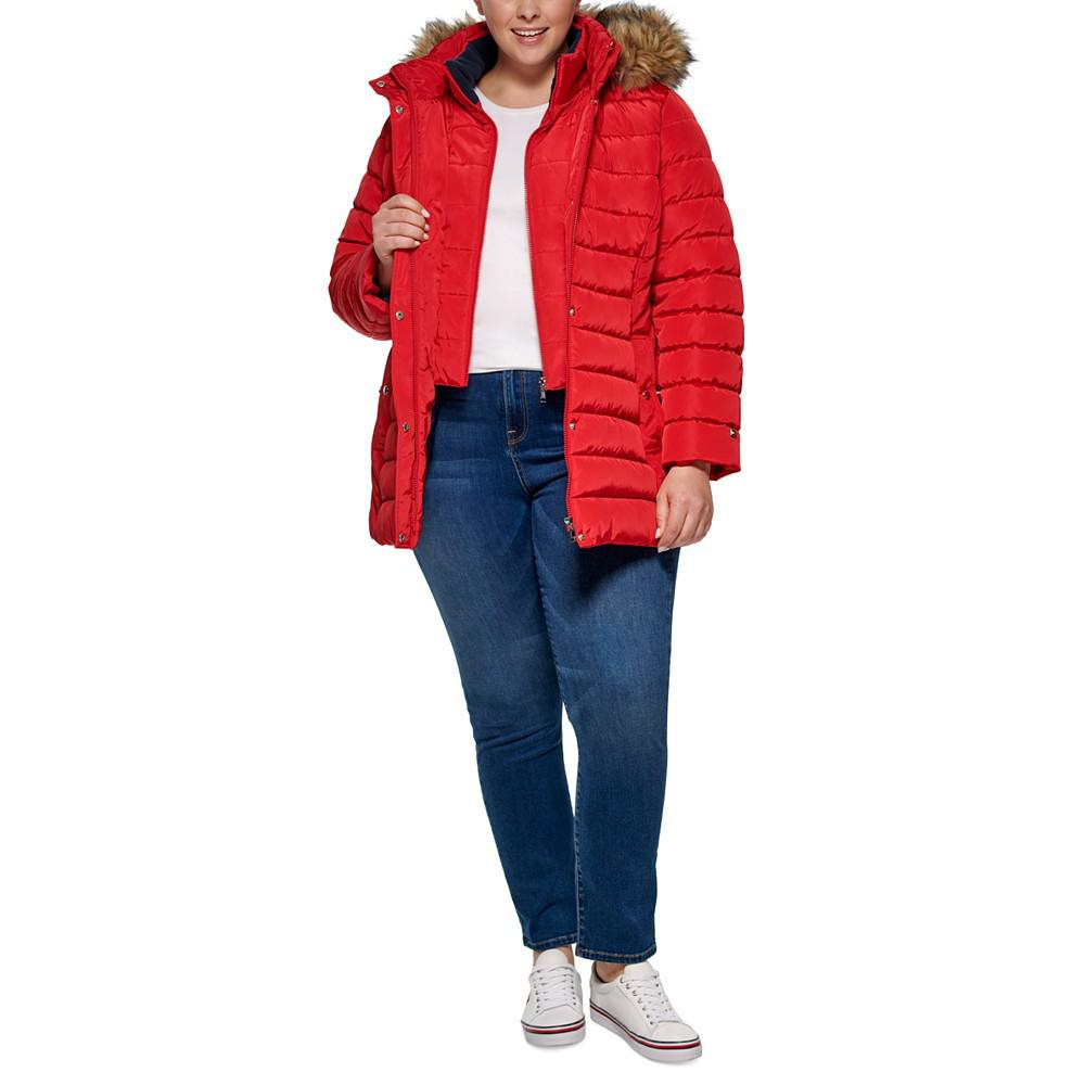 Plus Size Faux-Fur-Trim Hooded Puffer Coat, Created for Macy's商品第6张图片规格展示