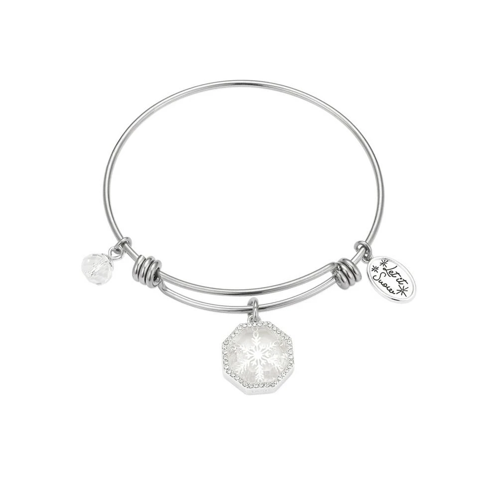 商品Unwritten|Stainless Steel Bangle with Fine Silver Plated Crystal "Let it Snow" Snowflake Multi Charm,价格¥252,第1张图片