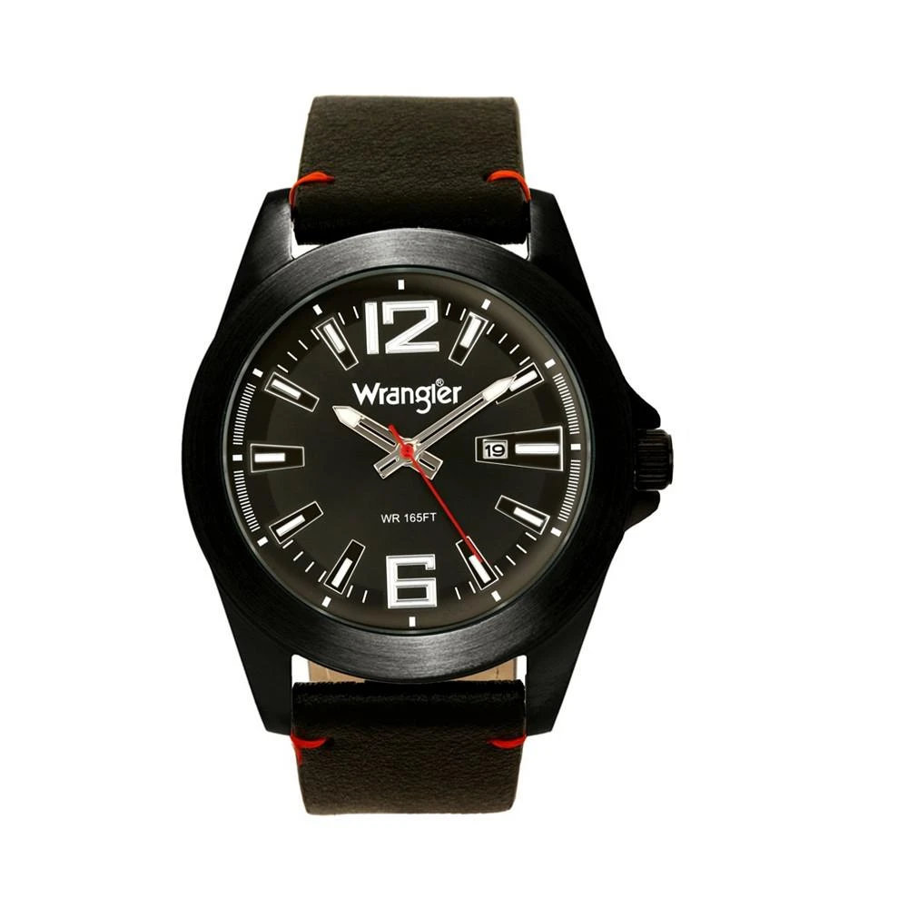 商品Wrangler|Men's Watch, 48MM Silver Case, Black Dial, Black Strap, Analog, Second Hand, Date Function,价格¥415,第1张图片