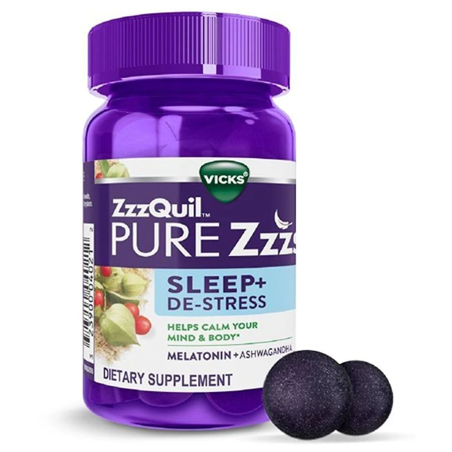 商品PURE Zzzs|De-Stress Melatonin Sleep Aid Gummies, Dietary Supplement, 1mg Blackberry Vanilla,价格¥134,第1张图片