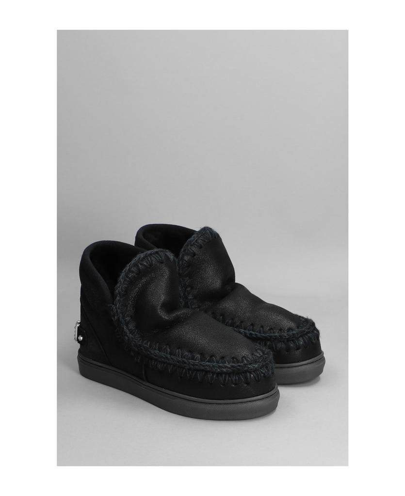 Eskimo Sneaker Low Heels Ankle Boots In Black Leather商品第2张图片规格展示