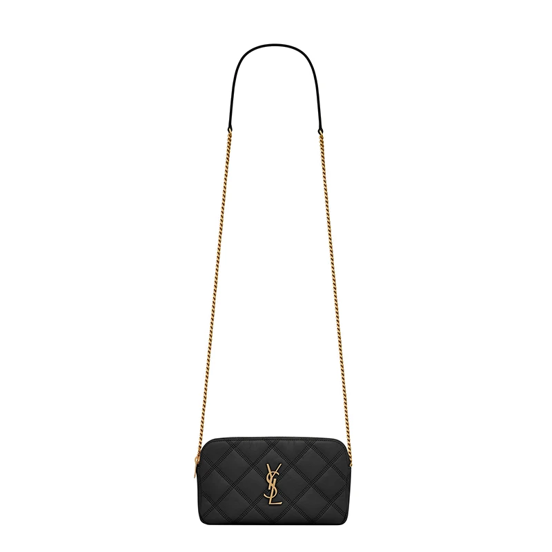 SAINT LAURENT PARIS/圣罗兰 BECKY系列 黑色绗缝小羊皮双拉链斜挎包 商品