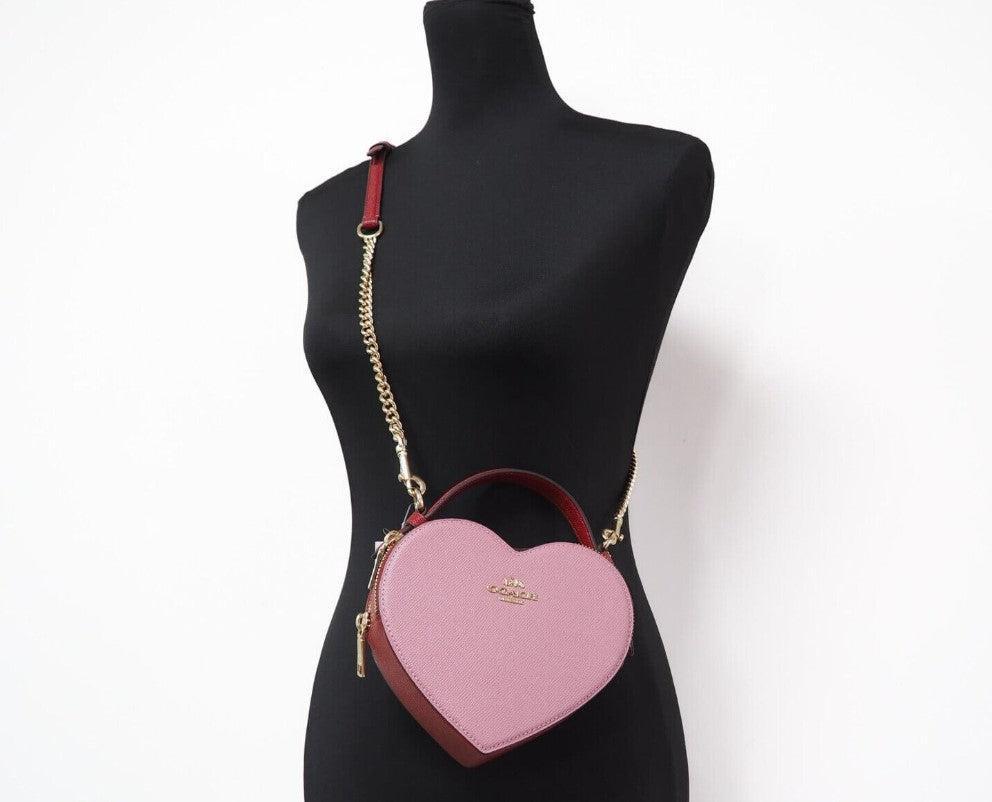 商品Coach|Small Pink Colorblock Crossgrain Leather Heart Crossbody Handbag,价格¥2635,第4张图片详细描述