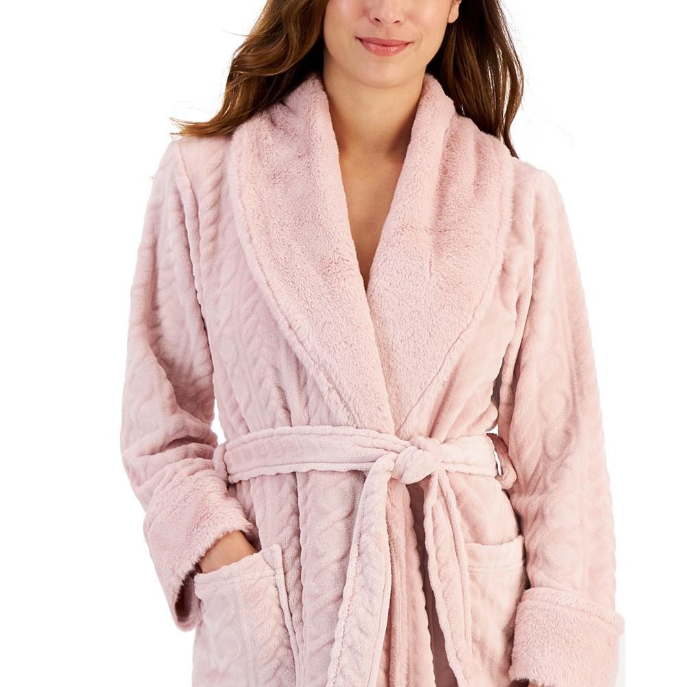 Women's Short Plush Cable Wrap Robe, Created for Macy's商品第3张图片规格展示