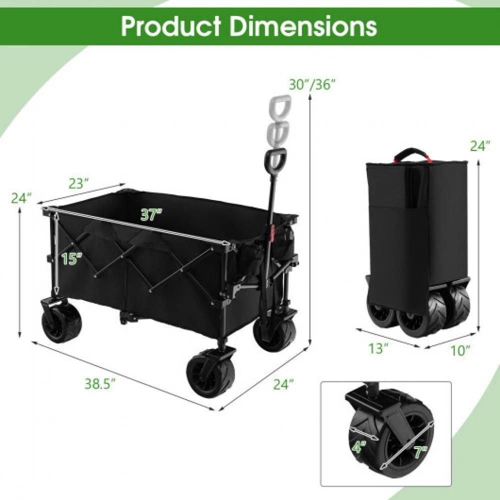 商品Hivvago|Folding Utility Garden Cart with Wide Wheels and Adjustable Handle-Black,价格¥1548,第4张图片详细描述