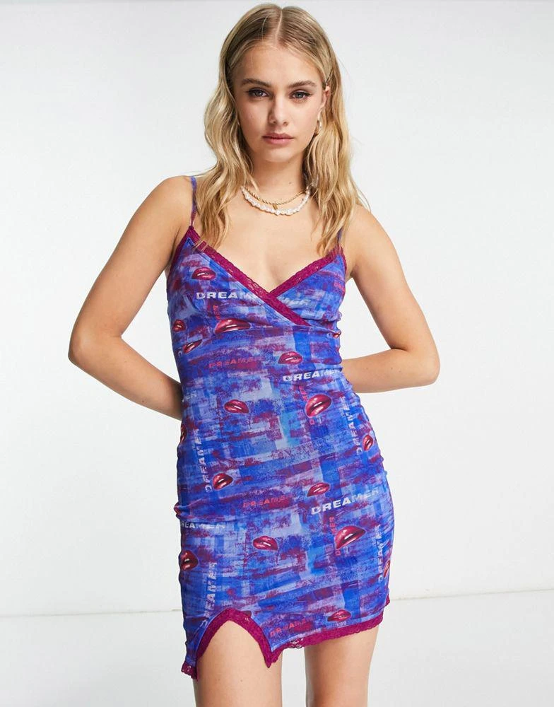 商品Daisy Street|Daisy Street 90s cami mini dress in retro print with lace trim,价格¥119,第4张图片详细描述