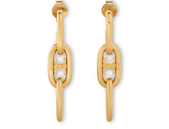 商品Celine|Triomphe Dangling Earrings In Brass With Gold Finish,价格¥4361,第1张图片