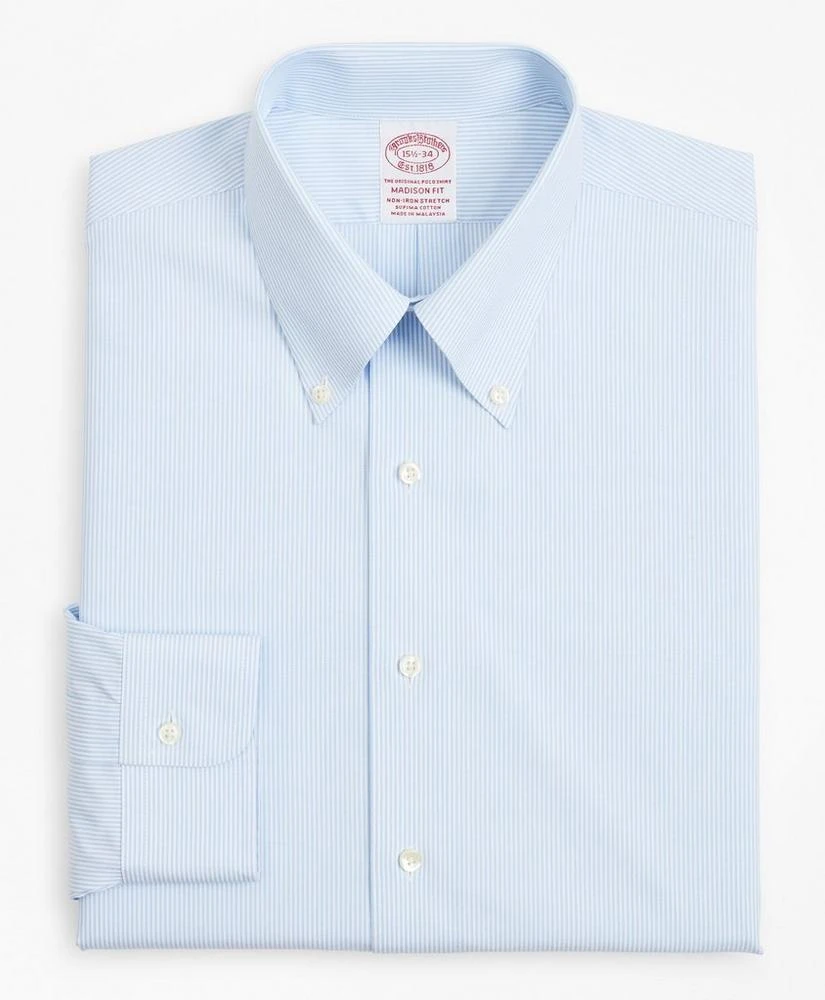 商品Brooks Brothers|Stretch Madison Relaxed-Fit Dress Shirt, Non-Iron Poplin Button-Down Collar Fine Stripe,价格¥369-¥443,第4张图片详细描述