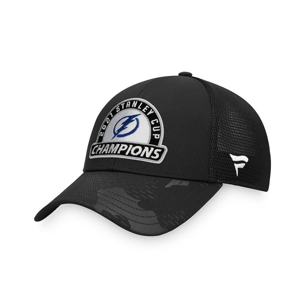 商品Fanatics|Men's Black Tampa Bay Lightning 2021 Stanley Cup Champions Locker Room Adjustable Trucker Hat,价格¥223,第1张图片