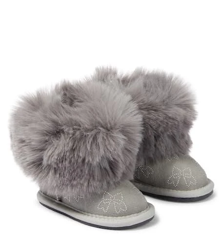 商品MONNALISA|Baby faux fur-trim suede boots,价格¥1088,第1张图片